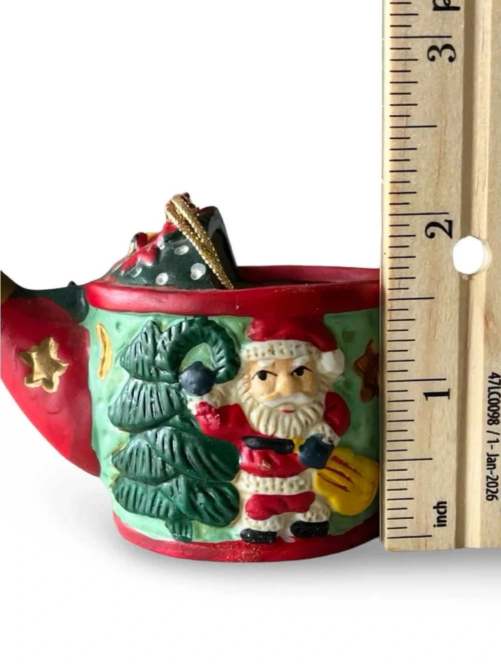 Vintage Ceramic Santa Claus Whimsical Watering Can Christmas Ornament